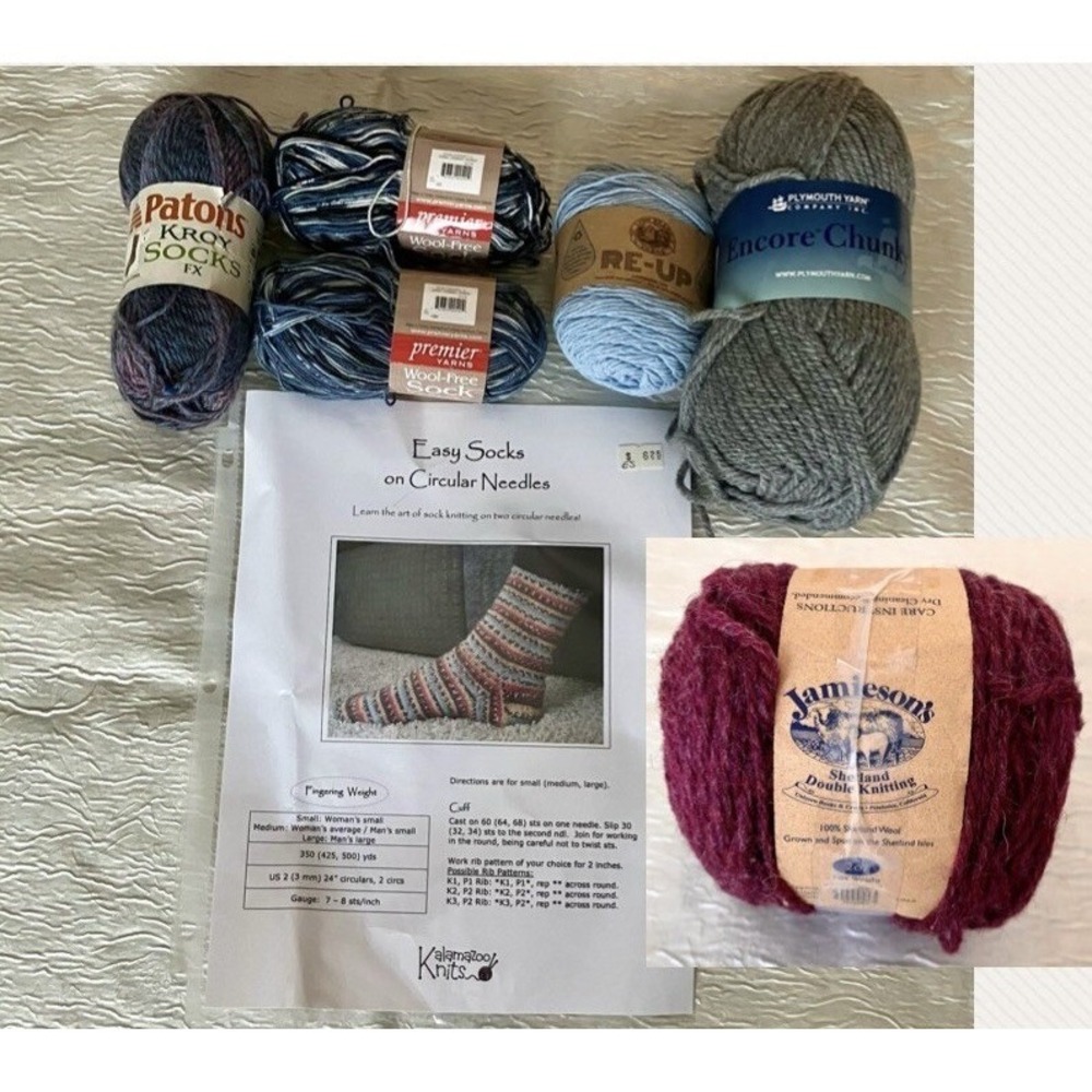 Mixed Yarn Lot Patons Premier Lion Brand Jamieson's & Sock Knitting Pattern